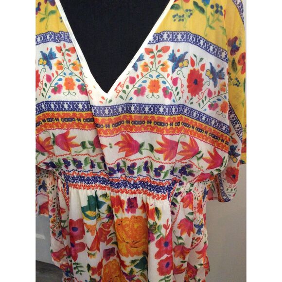 Plus Size 1X Womens Kaftan boho V Neck floral Midi vaca beach Speed control NY - Picture 10 of 10